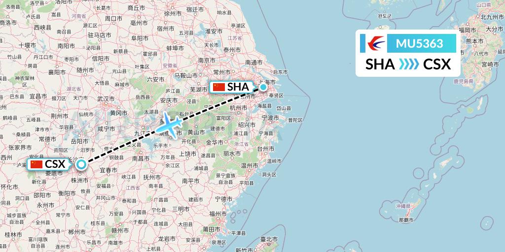MU5363 China Eastern Airlines Flight Map: Shanghai to Changsha