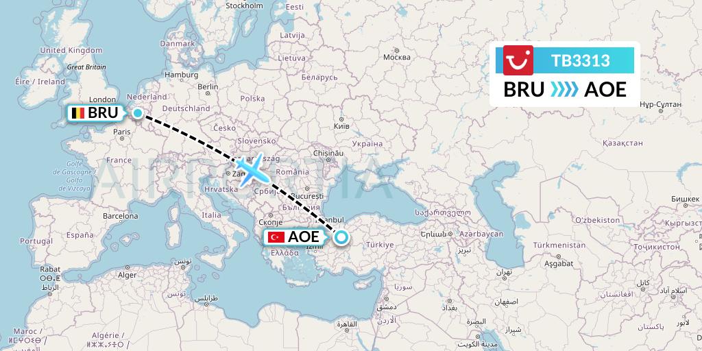 TB3313 TUI fly Belgium Flight Map: Brussels to Eskisehir