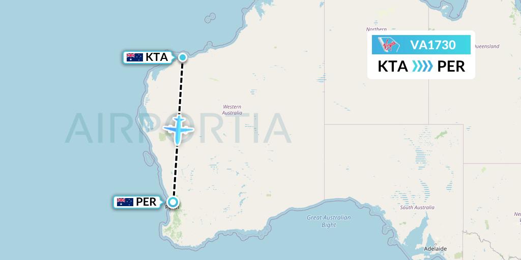 VA1730 Virgin Australia Flight Map: Karratha to Perth