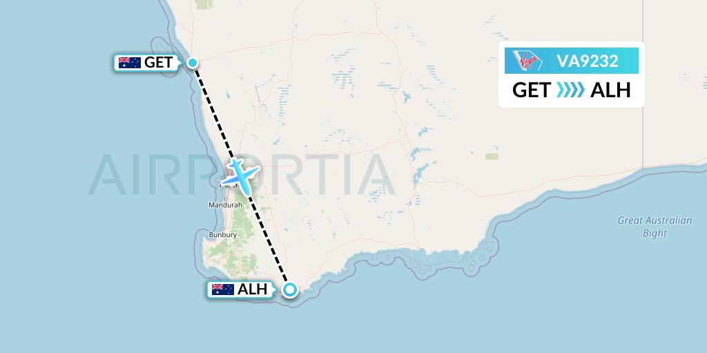 VA9232 Virgin Australia Flight Map: Geraldton to Albany