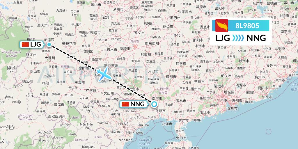 8L9805 Lucky Air Flight Map: Lijiang to Nanning
