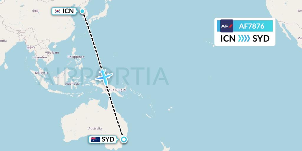 AF7876 Air France Flight Map: Seoul to Sydney