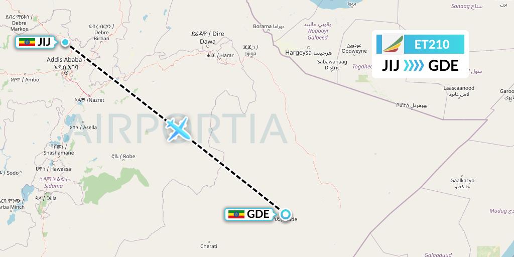 ET210 Ethiopian Airlines Flight Map: Jijiga to Gode