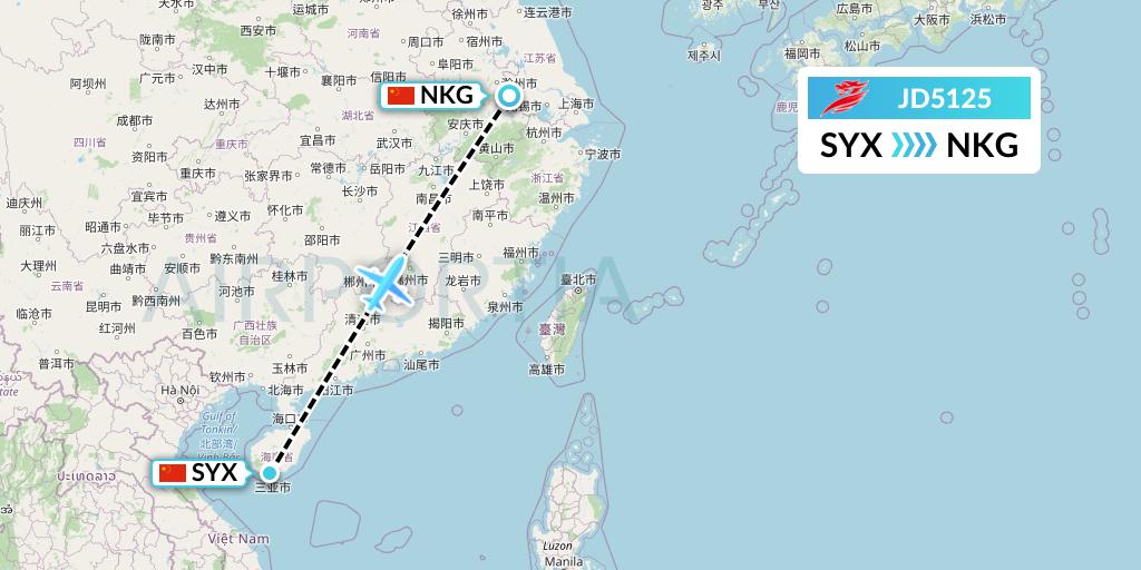 JD5125 Capital Airlines Flight Map: Sanya to Nanjing