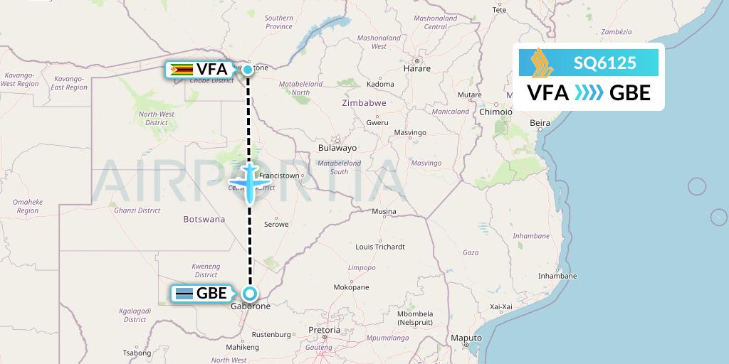 SQ6125 Singapore Airlines Flight Map: Victoria Falls to Gaborone