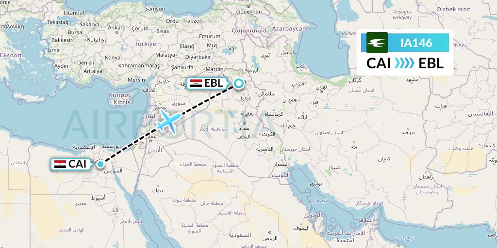 IA146 Iraqi Airways Flight Map: Cairo to Arbil