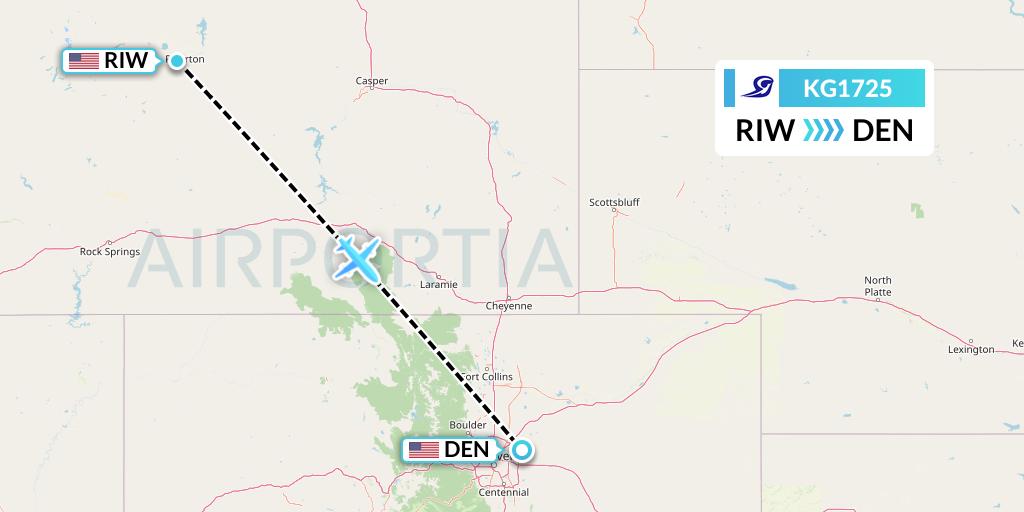 KG1725 Key Lime Air Flight Map: Riverton to Denver
