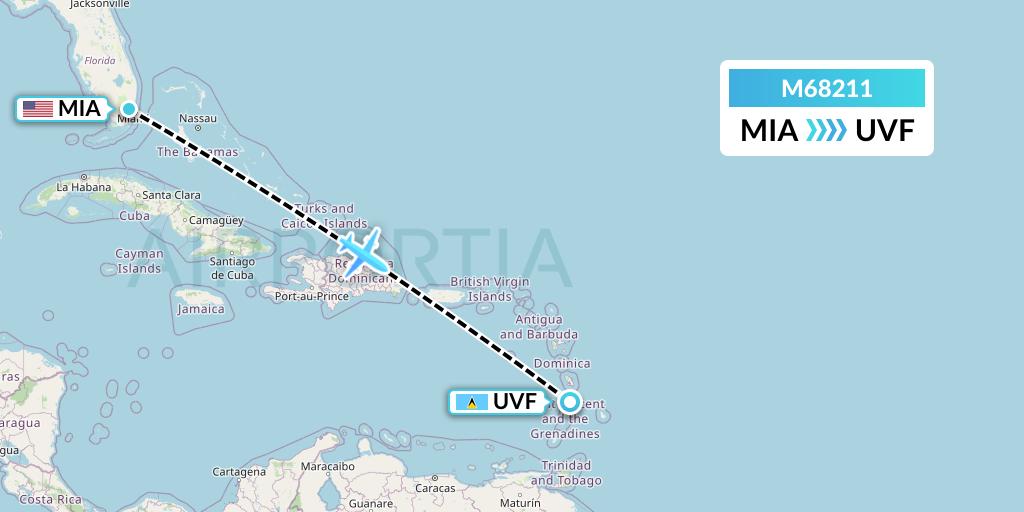 M68211 Amerijet International Flight Map: Miami to Vieux Fort