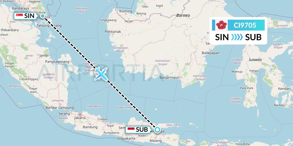 CI9705 China Airlines Flight Map: Singapore to Surabaya