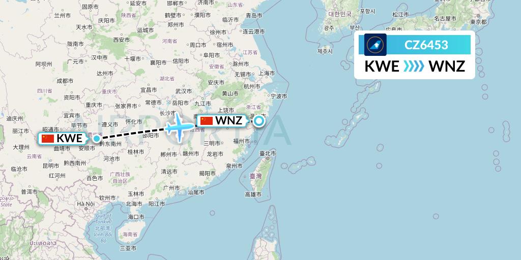 CZ6453 China Southern Airlines Flight Map: Guiyang to Wenzhou
