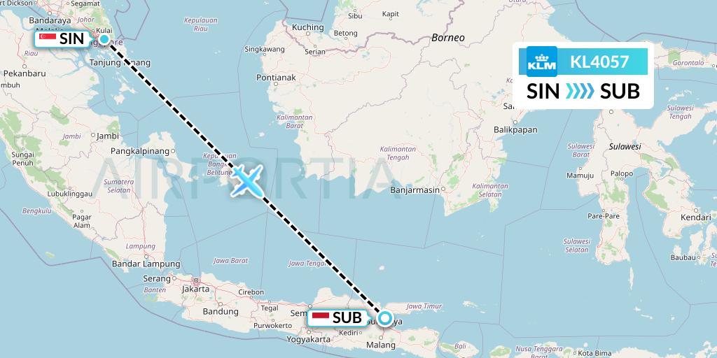 KL4057 KLM Flight Map: Singapore to Surabaya