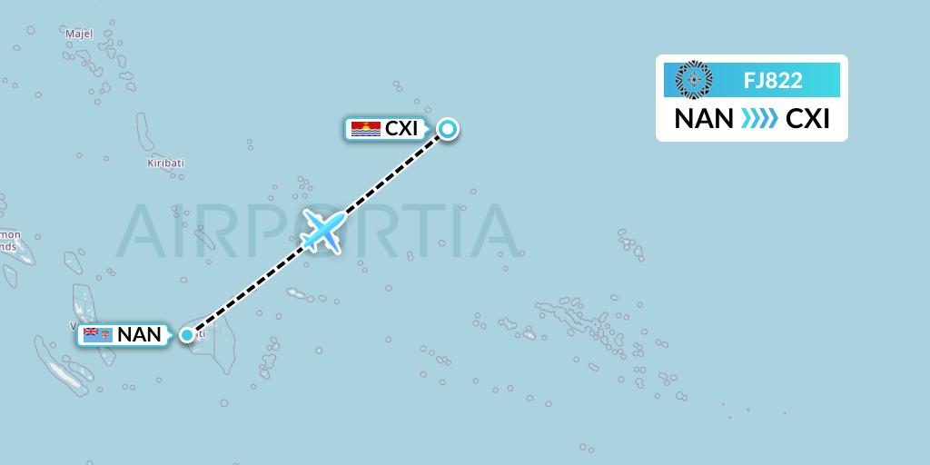 FJ822 Fiji Airways Flight Map: Nadi to Kiritimati