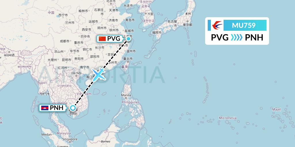 MU759 China Eastern Airlines Flight Map: Shanghai to Phnom Penh