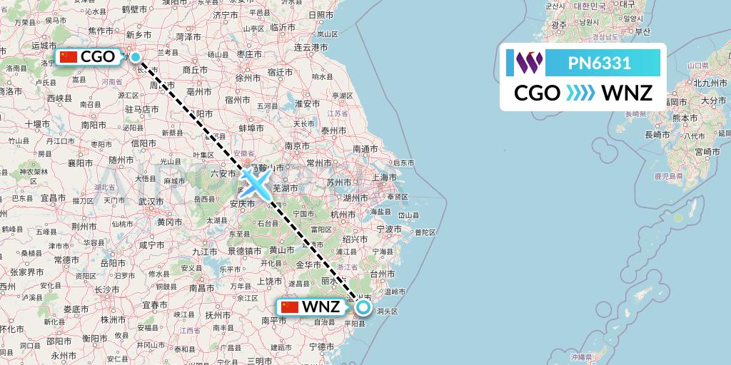 PN6331 China West Air Flight Map: Zhengzhou to Wenzhou