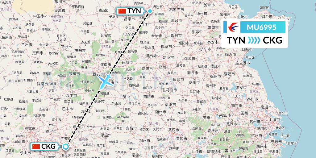 MU6995 China Eastern Airlines Flight Map: Taiyuan to Chongqing