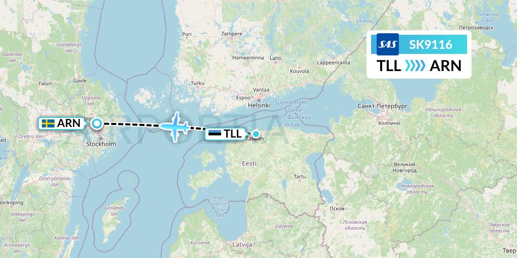 SK9116 SAS Flight Map: Tallinn to Stockholm