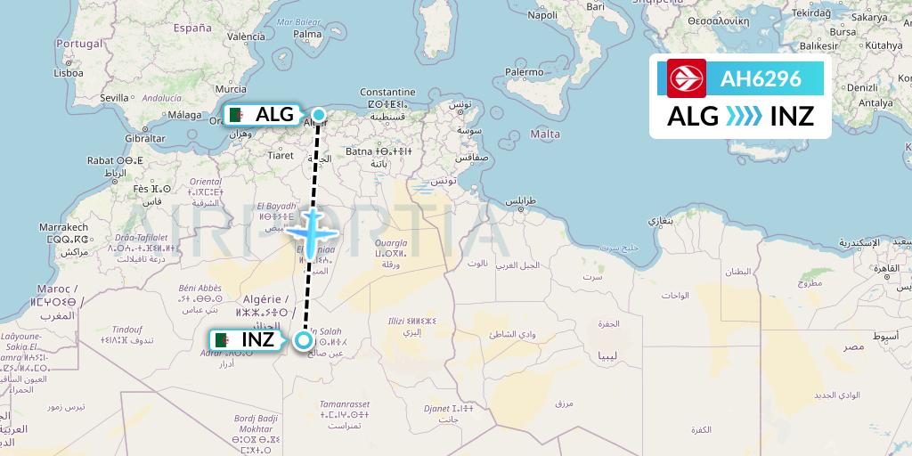 AH6296 Air Algerie Flight Map: Algiers to In Salah