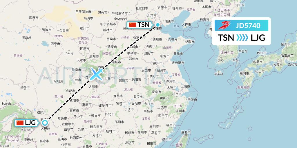 JD5740 Capital Airlines Flight Map: Tianjin to Lijiang