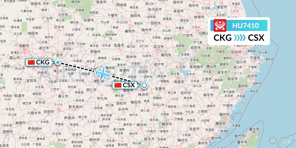 HU7410 Hainan Airlines Flight Map: Chongqing to Changsha