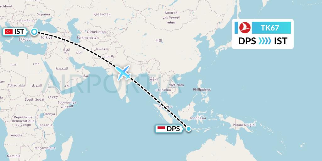 TK67 Flight Status Turkish Airlines Denpasar to Istanbul (THY67)