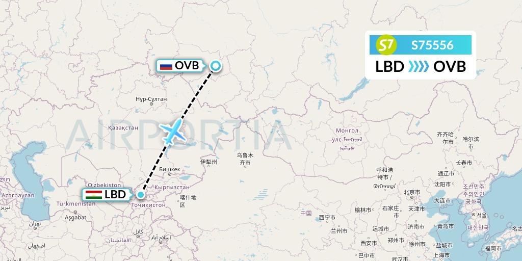 S75556 S7 Airlines Flight Map: Khudzhand to Novosibirsk