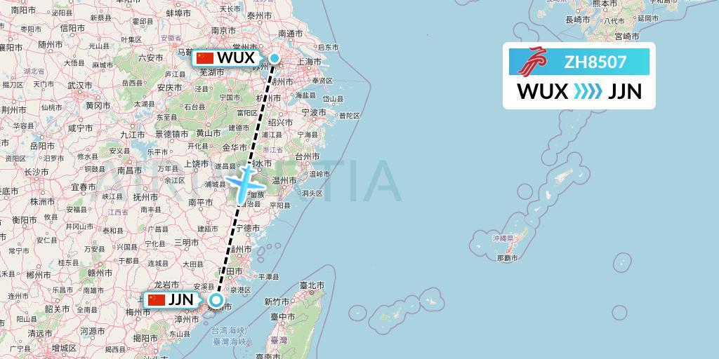 ZH8507 Shenzhen Airlines Flight Map: Wuxi to Jinjiang