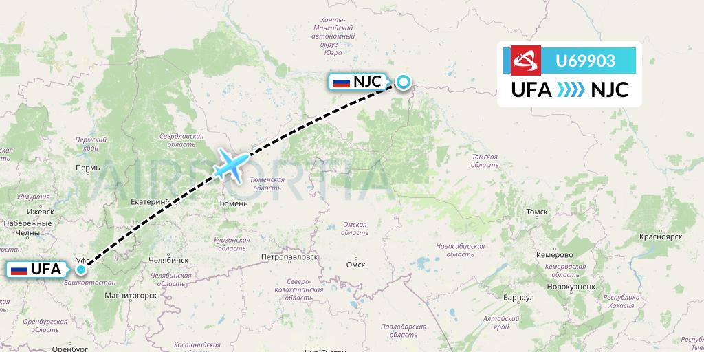 U69903 Ural Airlines Flight Map: Ufa to Nizhnevartovsk
