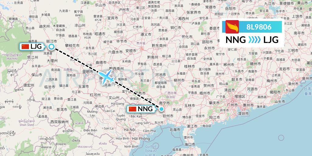 8L9806 Lucky Air Flight Map: Nanning to Lijiang