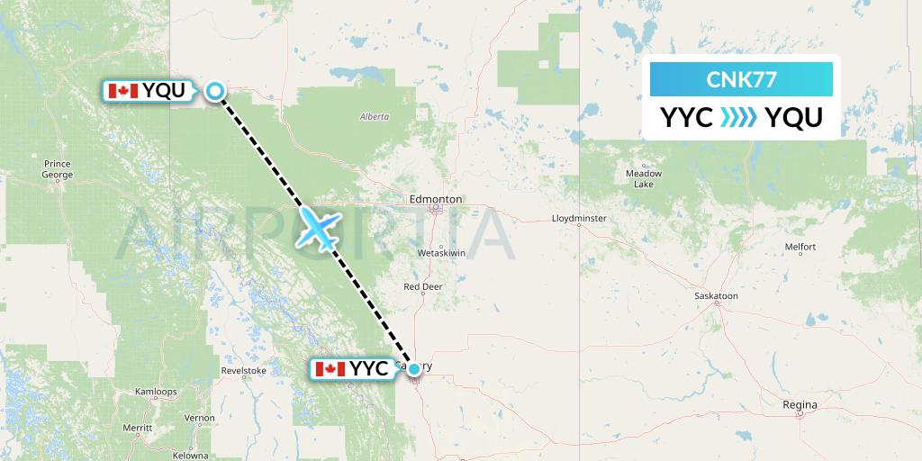 CNK77 Sunwest Aviation Flight Map: Calgary to Grande Prairie