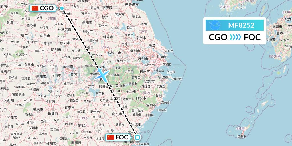 MF8252 Xiamen Airlines Flight Map: Zhengzhou to Fuzhou