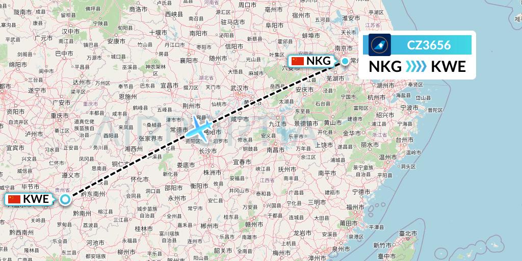 CZ3656 China Southern Airlines Flight Map: Nanjing to Guiyang