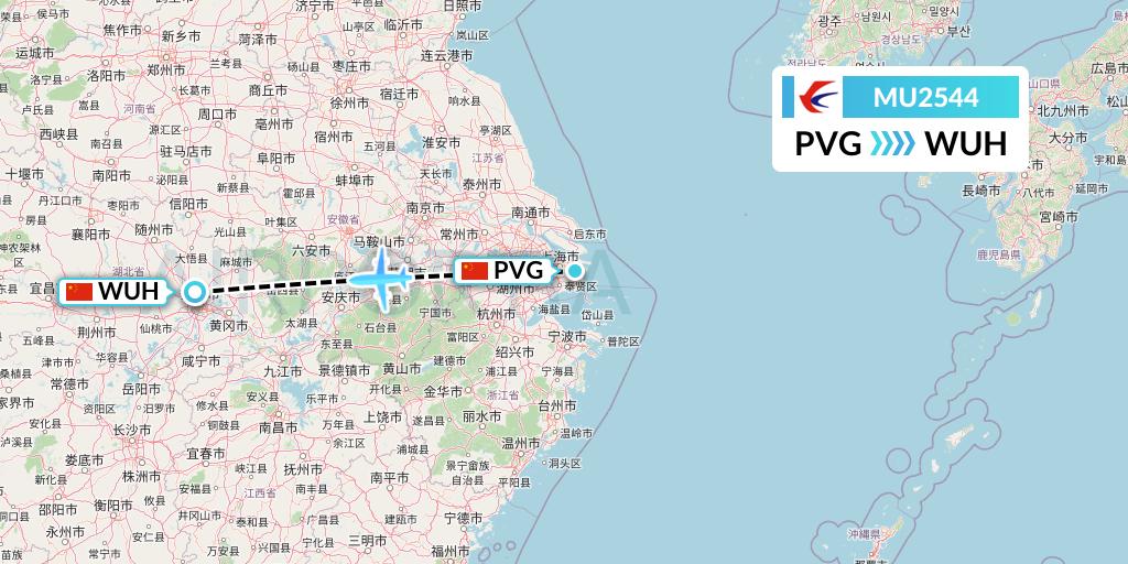 MU2544 China Eastern Airlines Flight Map: Shanghai to Wuhan