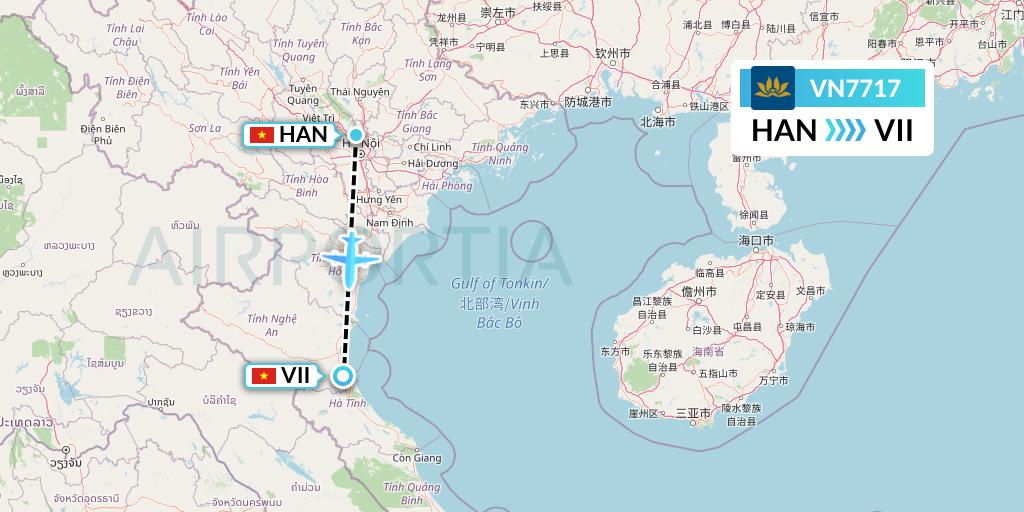 VN7717 Vietnam Airlines Flight Map: Hanoi to Vinh
