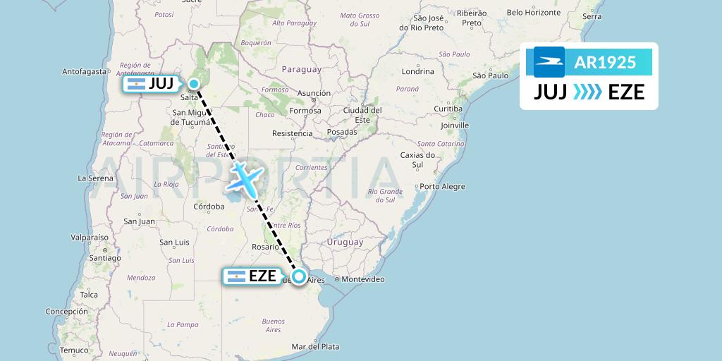 AR1925 Aerolineas Argentinas Flight Map: Jujuy to Buenos Aires
