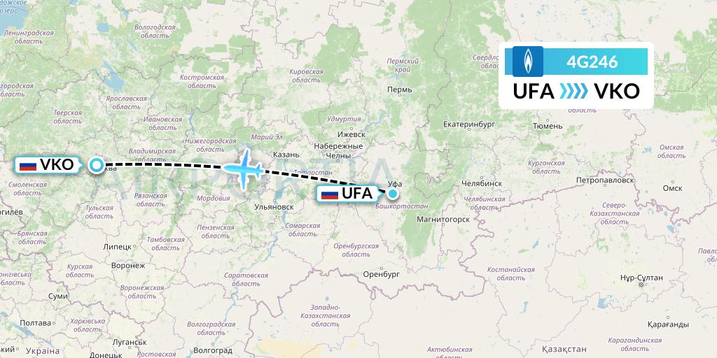 4G246 Gazpromavia Flight Map: Ufa to Moscow