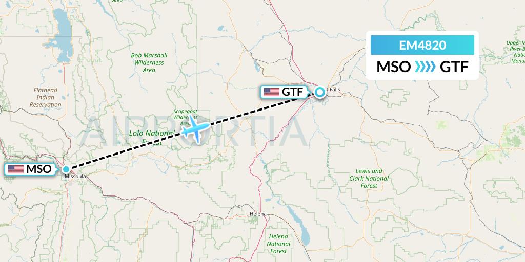 EM4820 Empire Airlines Flight Map: Missoula to Great Falls