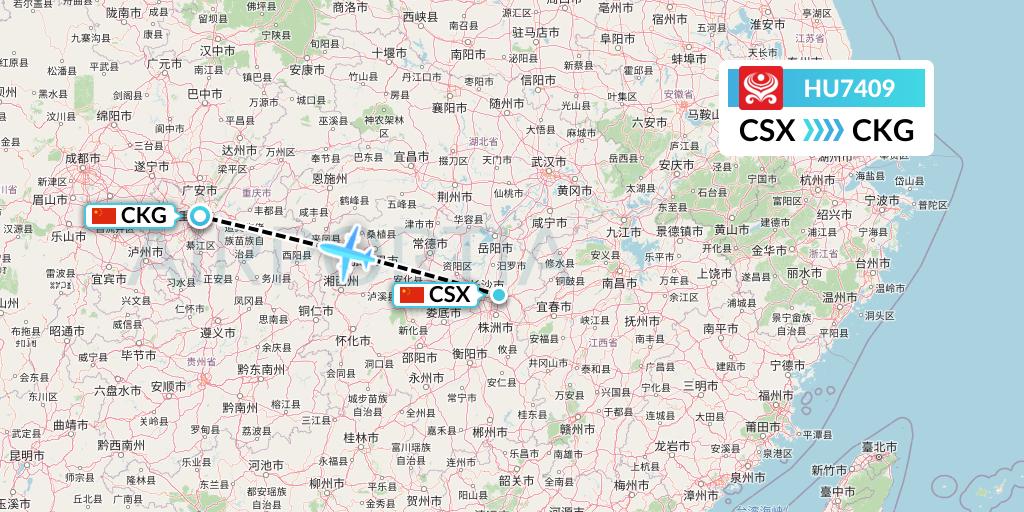 HU7409 Hainan Airlines Flight Map: Changsha to Chongqing