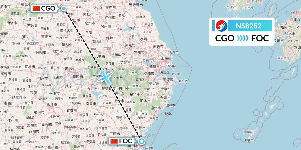 NS8252 Hebei Airlines Flight Map: Zhengzhou to Fuzhou