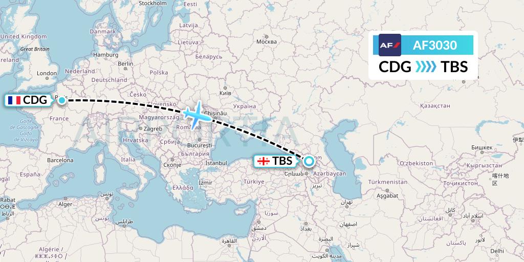 AF3030 Air France Flight Map: Paris to Tbilisi