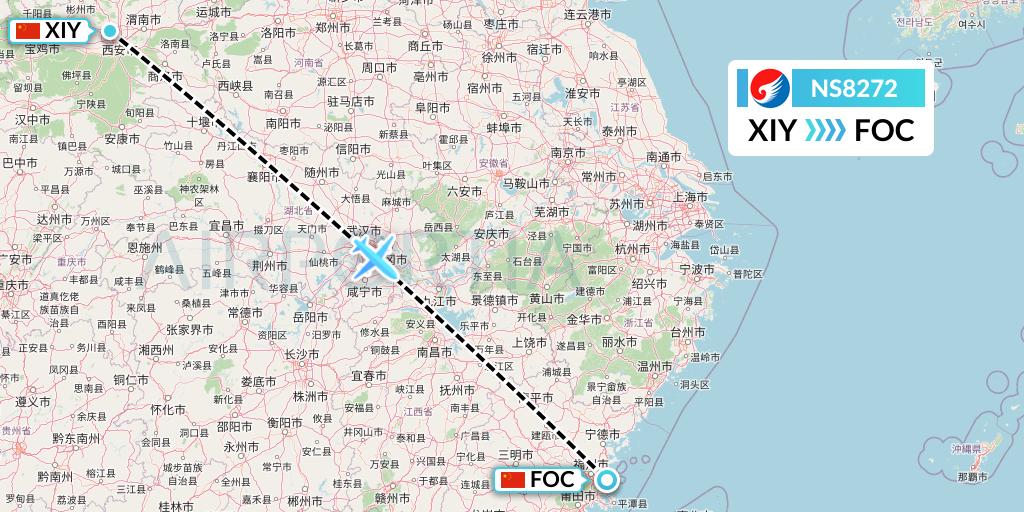 NS8272 Hebei Airlines Flight Map: Xi'an to Fuzhou