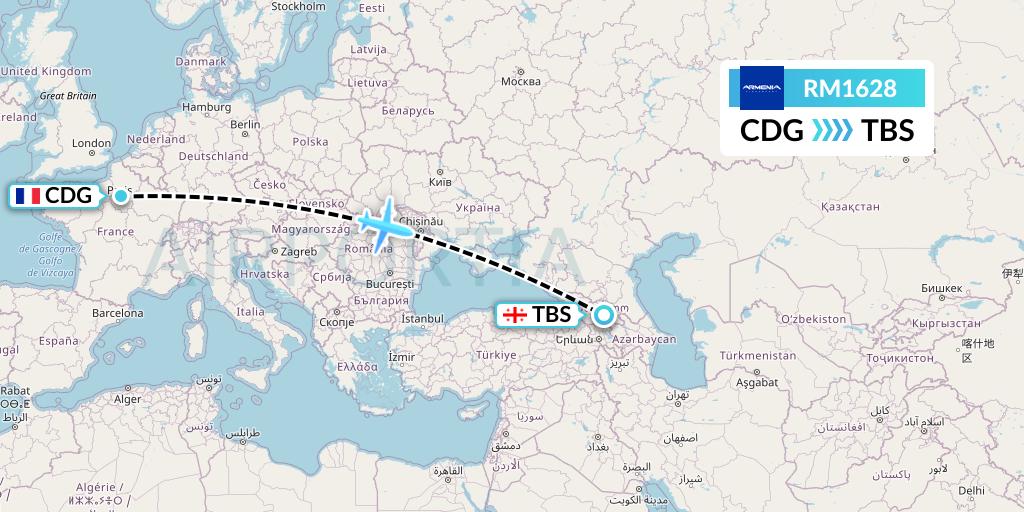 RM1628 Armenia Flight Map: Paris to Tbilisi