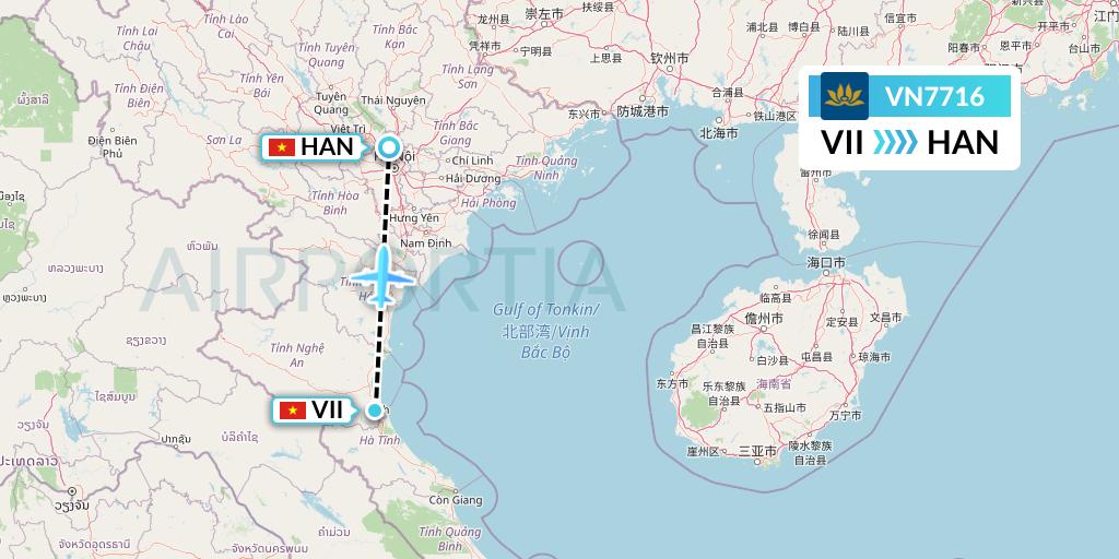VN7716 Vietnam Airlines Flight Map: Vinh to Hanoi