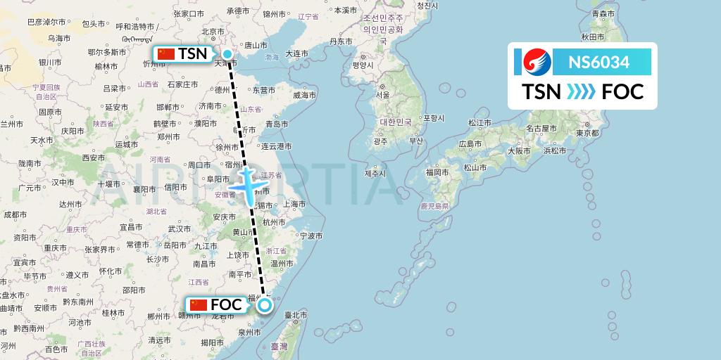 NS6034 Hebei Airlines Flight Map: Tianjin to Fuzhou