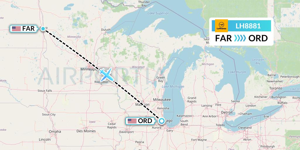 LH8881 Lufthansa Flight Map: Fargo to Chicago