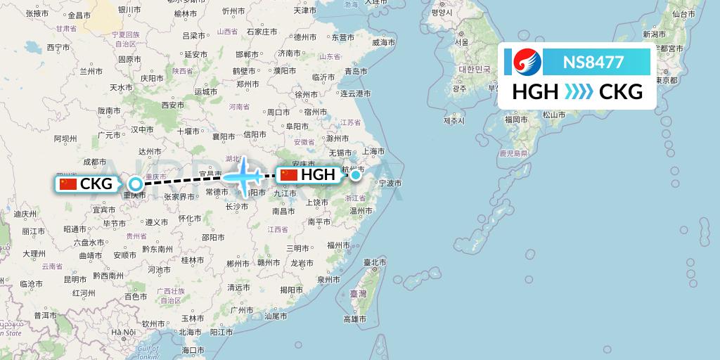 NS8477 Hebei Airlines Flight Map: Hangzhou to Chongqing