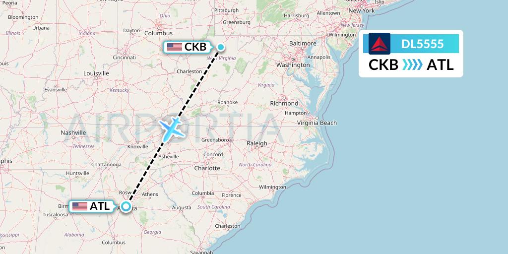 DL5555 Delta Air Lines Flight Map: Clarksburg to Atlanta