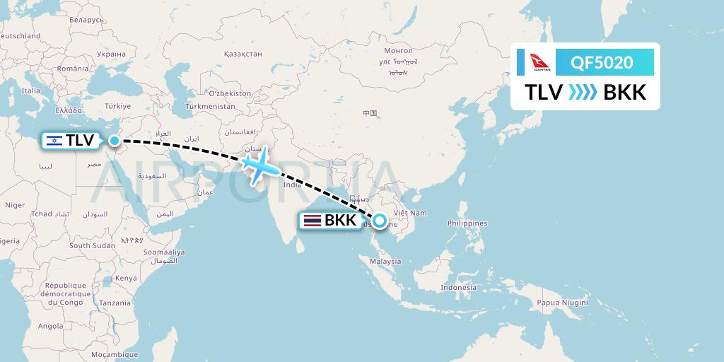 QF5020 Qantas Flight Map: Tel Aviv to Bangkok