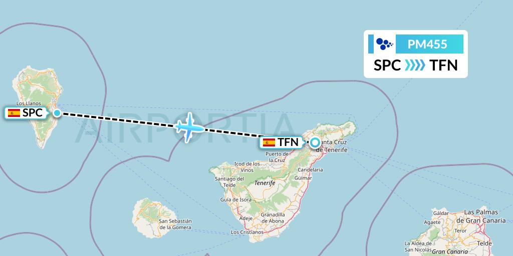 PM455 CanaryFly Flight Map: La Palma to Tenerife