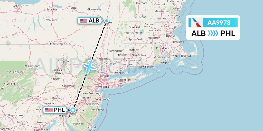 AA9978 American Airlines Flight Map: Albany to Philadelphia