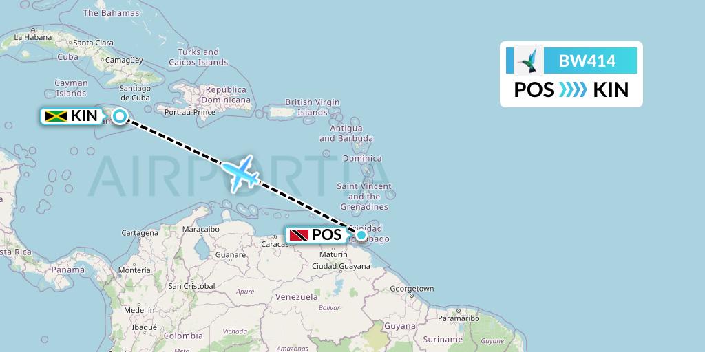 BW414 Caribbean Airlines Flight Map: Port of Spain to Kingston